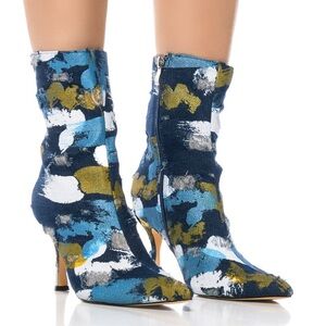 Azalea Wang August Multi Abstract Print Pointed Toe Heel Ankle Boots 8.5